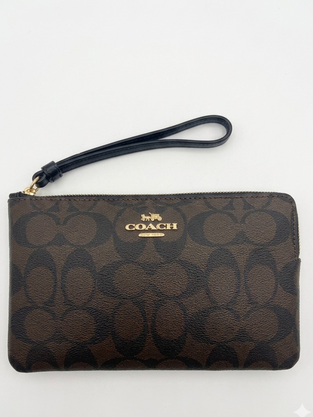 Coach Brown Signature Leather Wristlet with Strap